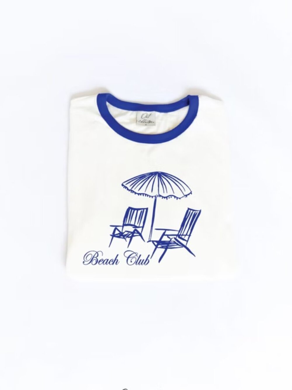 NWOT Beach Club Ringer Graphic Top in Blue